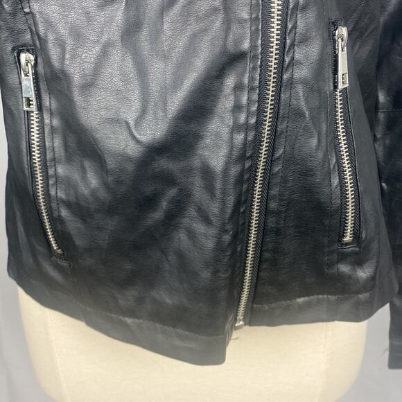 ASOS New Look Black Faux Leather Biker Jacket Full Zip Quilted Sz Medium - Picture 7 of 13